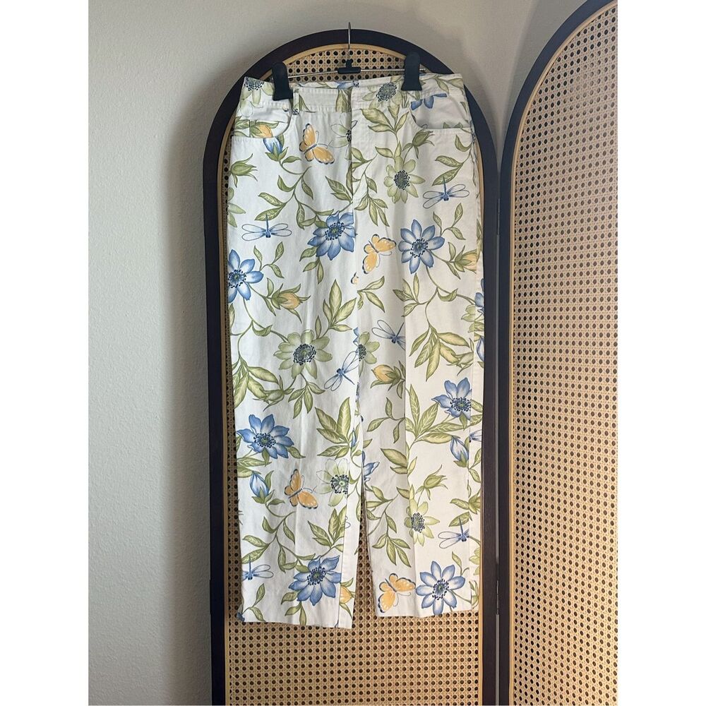 90s Vintage Talbots‎ Tapered Floral Denim Jeans White Multicolor Size 6